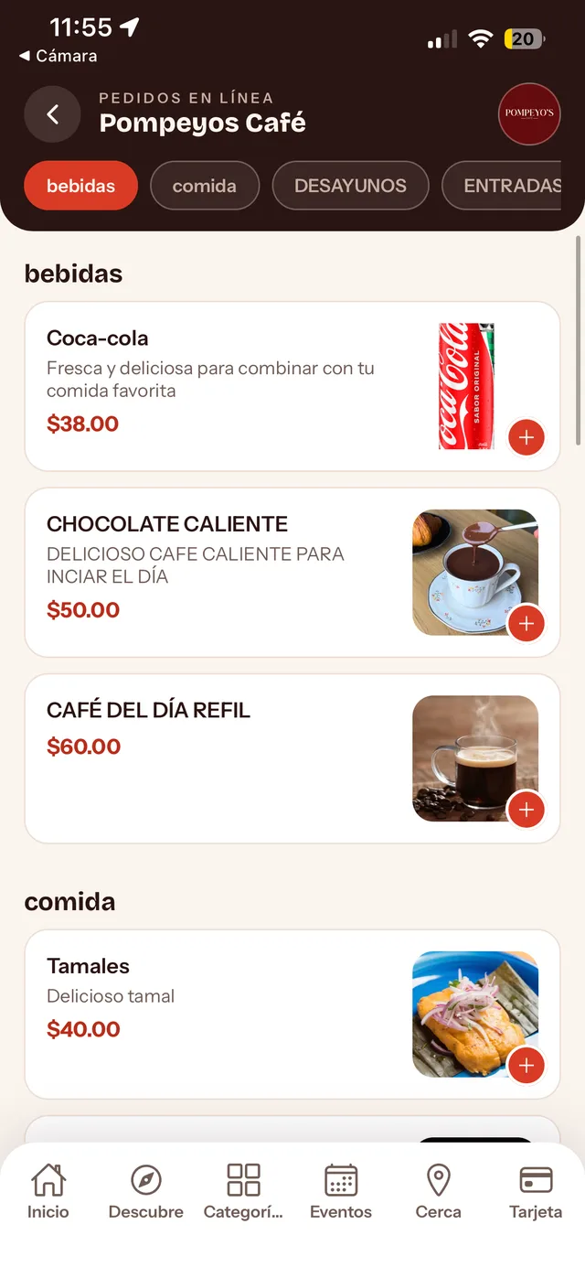 Menú de pedidos en línea de un comercio