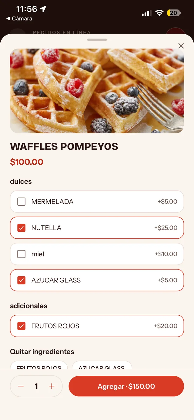 Personalización de un platillo con extras