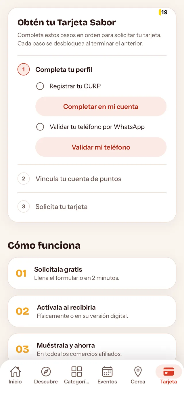 Pasos para obtener la Tarjeta Sabor